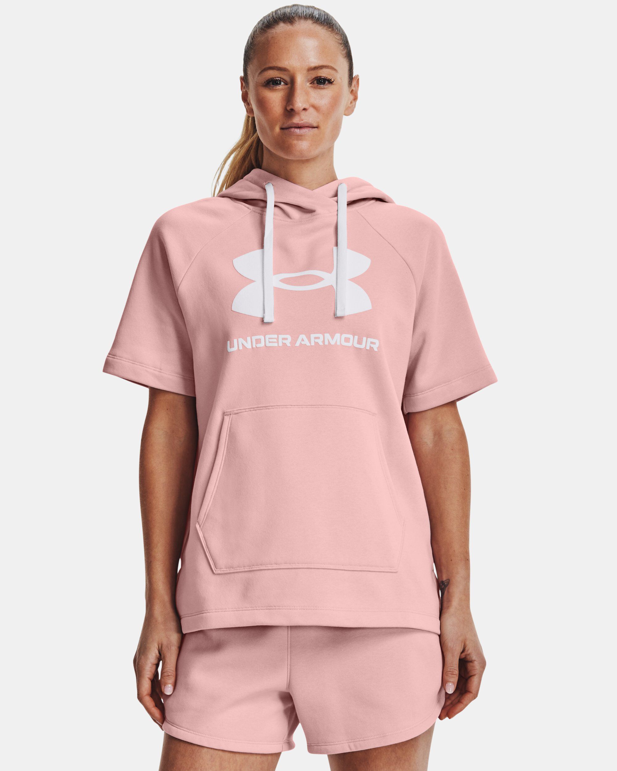 Under Armour Women s UA Rival Fleece Short Sleeve Hoodie Pink in KSA
