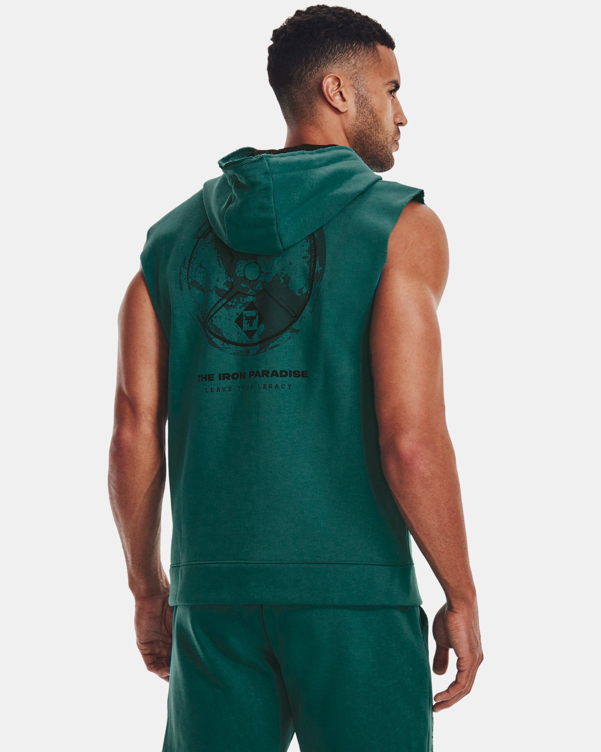 Buy Men s Project Rock Heavyweight Terry Sleeveless Full Zip Hoodie Green in KSA Under Armour
