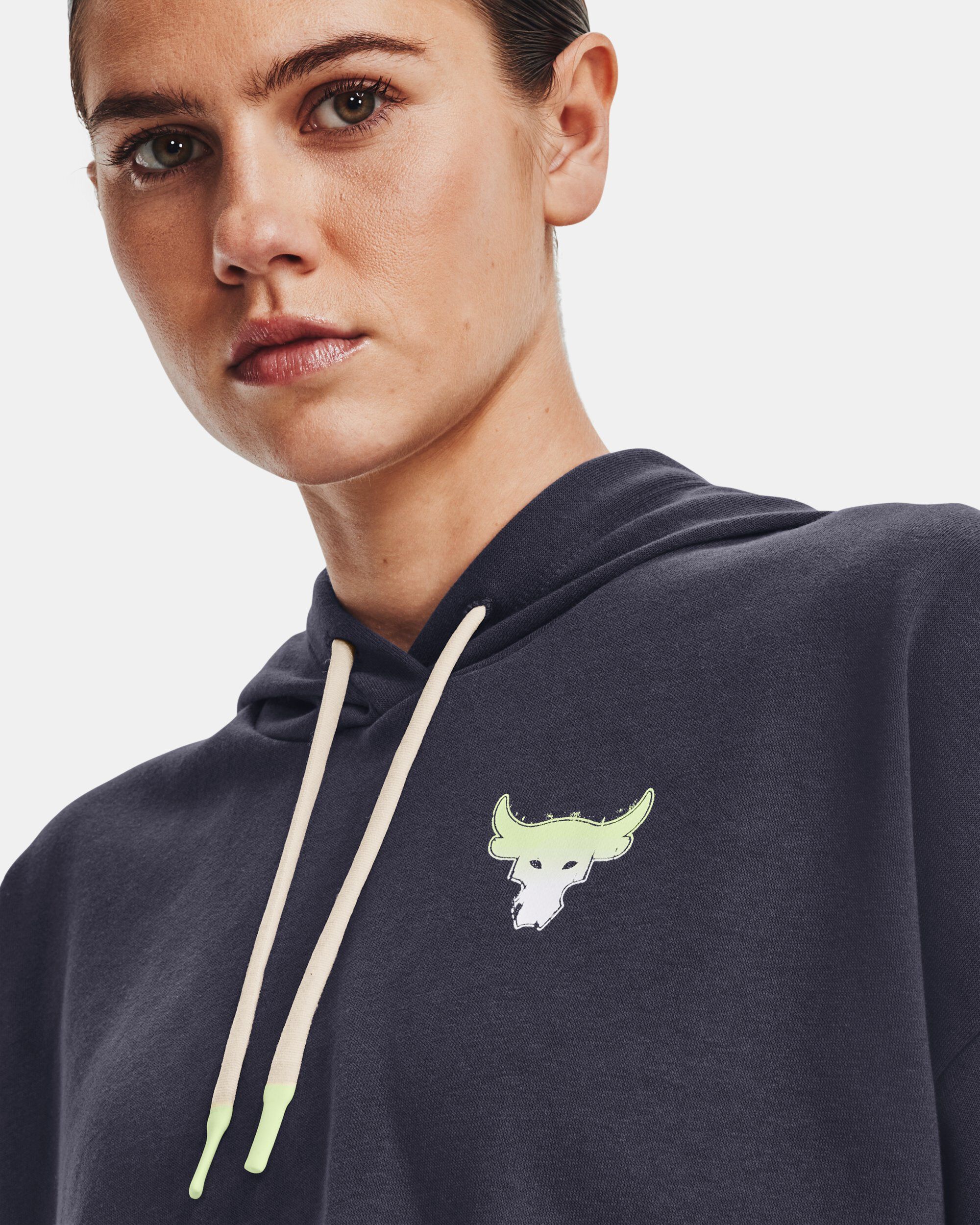 Under Armour Women s Project Rock Rival Terry Short Sleeve Hoodie