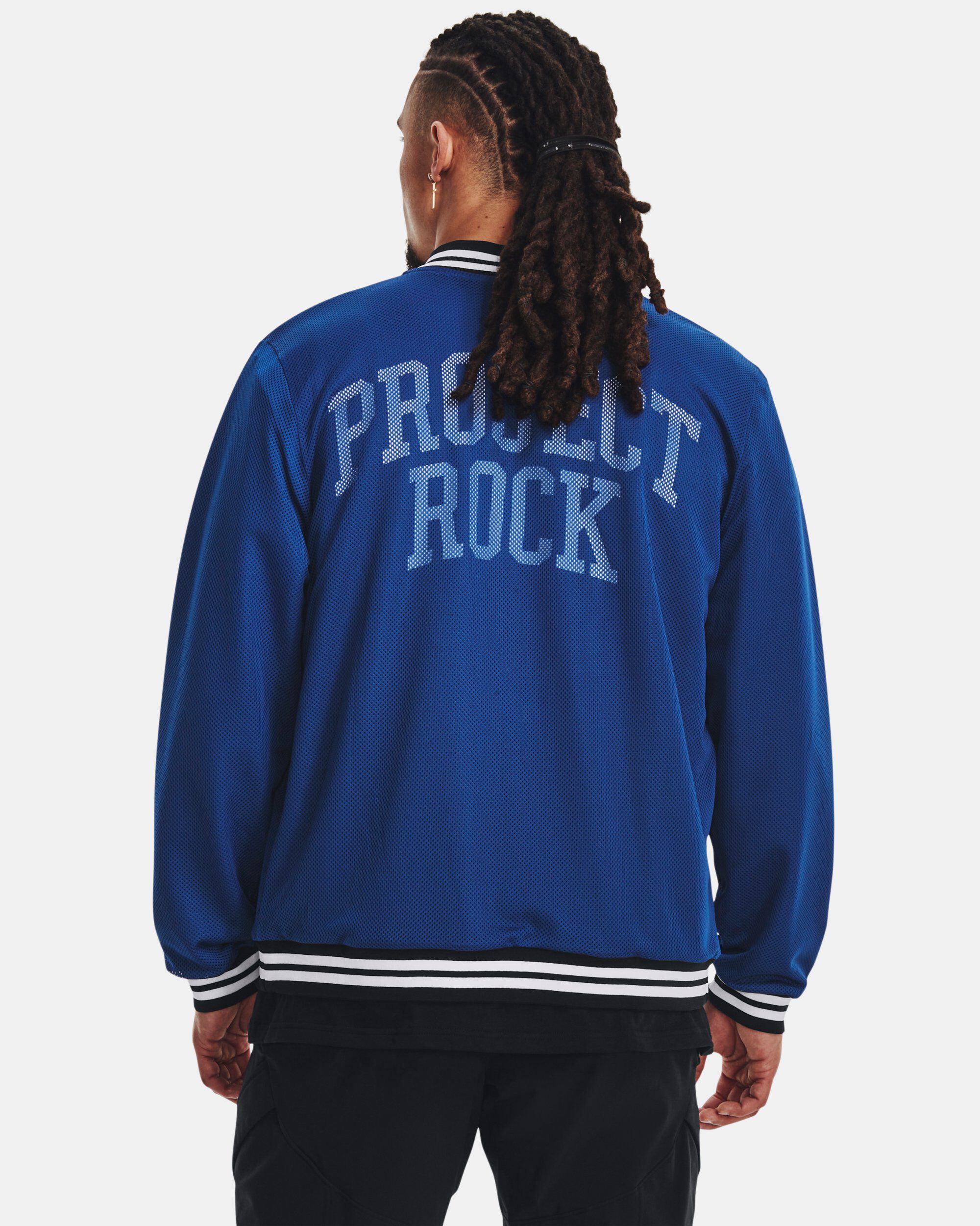 Under Armour Men s Project Rock Mesh Varsity Jacket Blue in KSA
