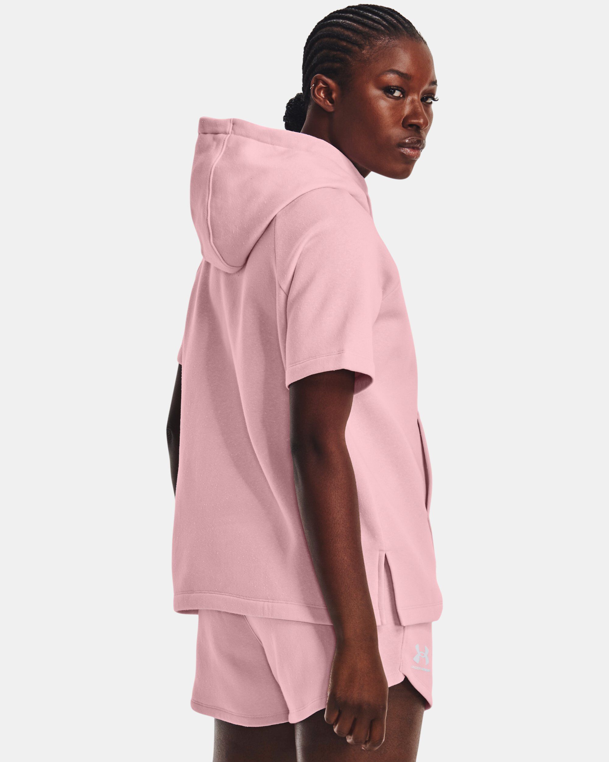 Buy Women s UA Rival Fleece Short Sleeve Hoodie Pink in KSA Under Armour