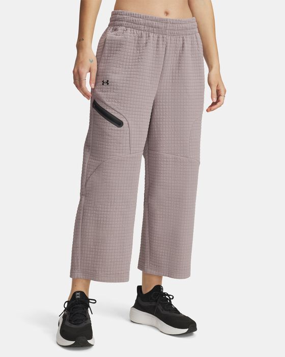 Women's UA Unstoppable Fleece Grid Wide Leg Crop Pants image number 0
