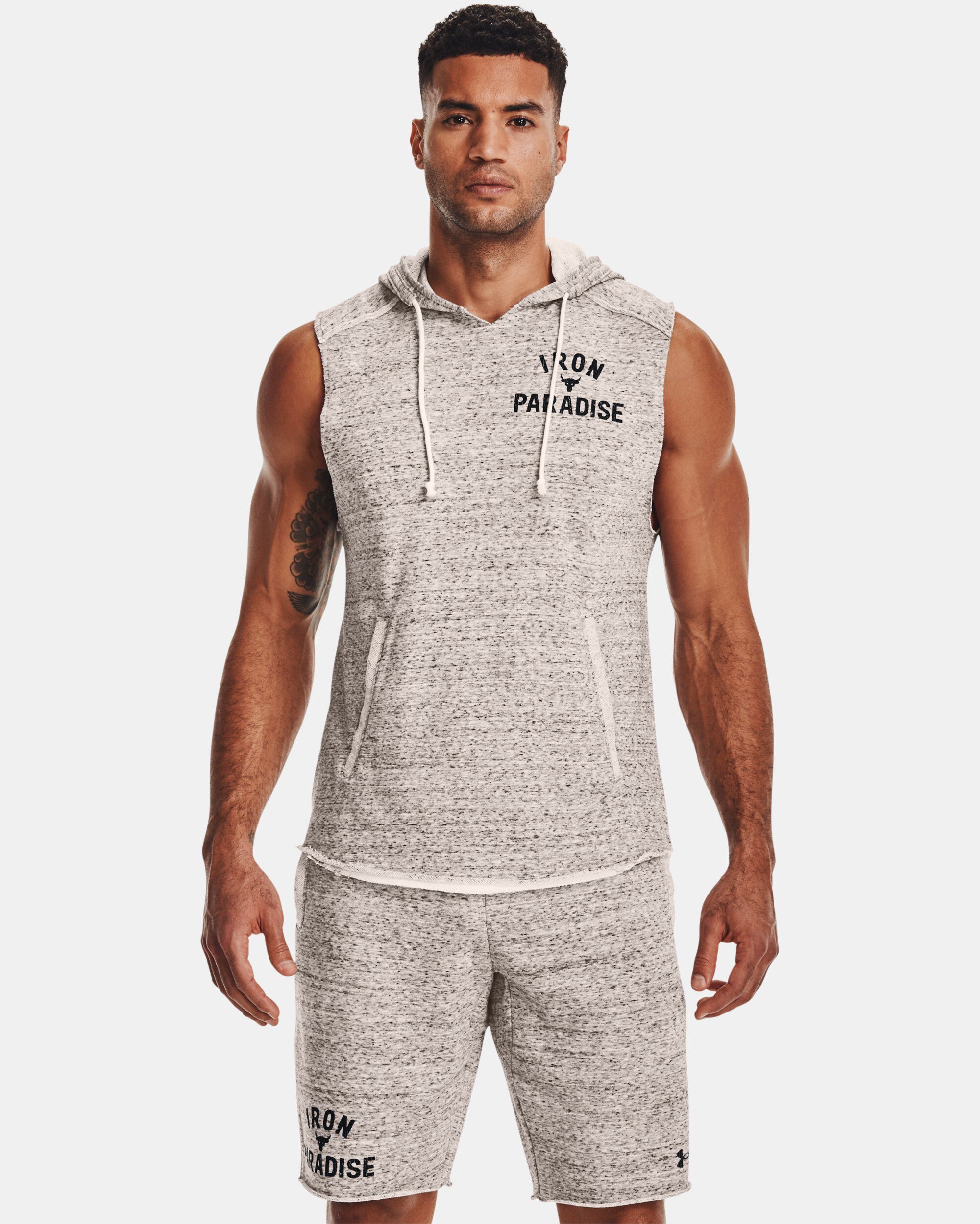 Under Armour Men s Project Rock Terry Sleeveless Hoodie White in KSA