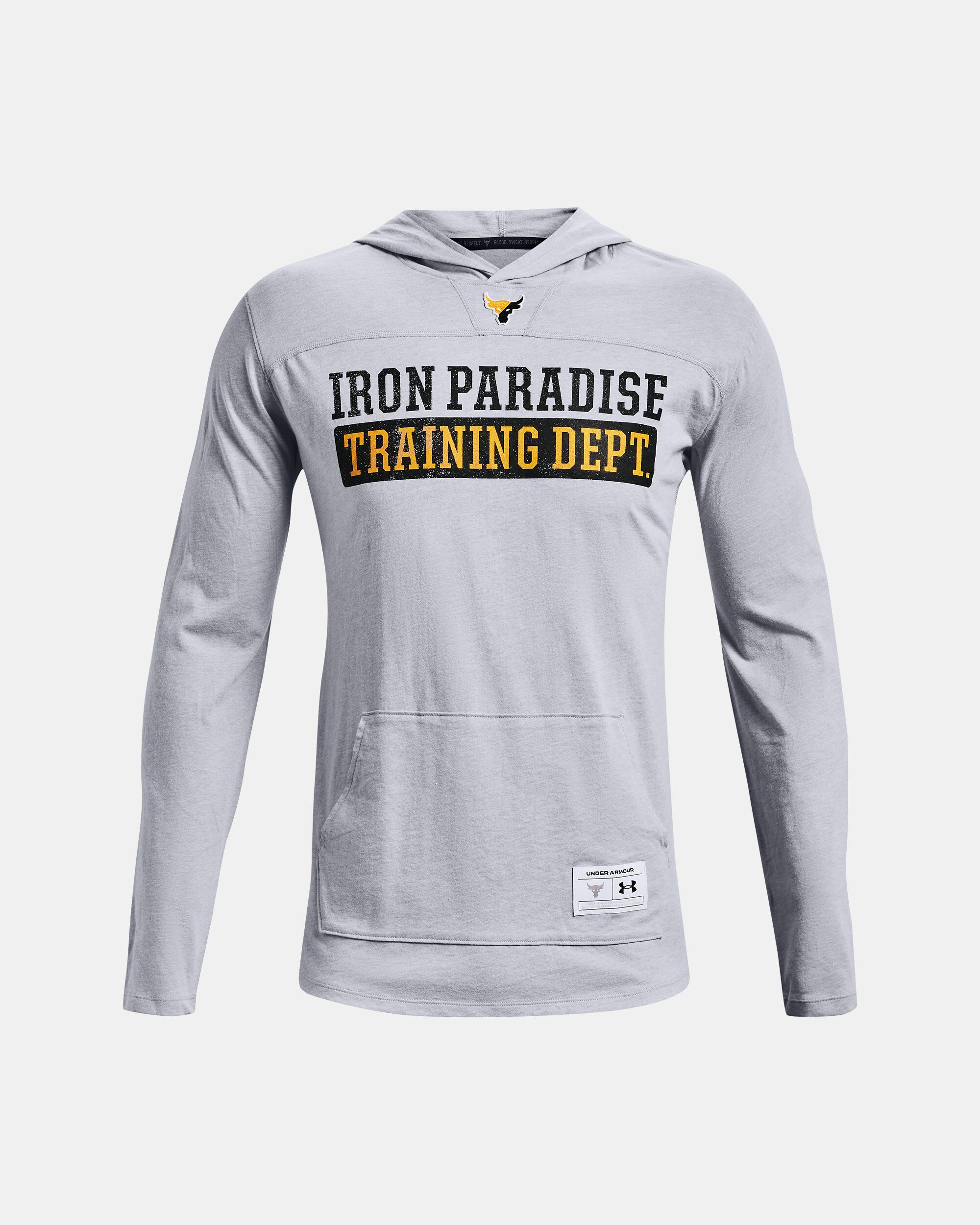 Under Armour Men s Project Rock Long Sleeve T Shirt Hoodie Grey in KSA