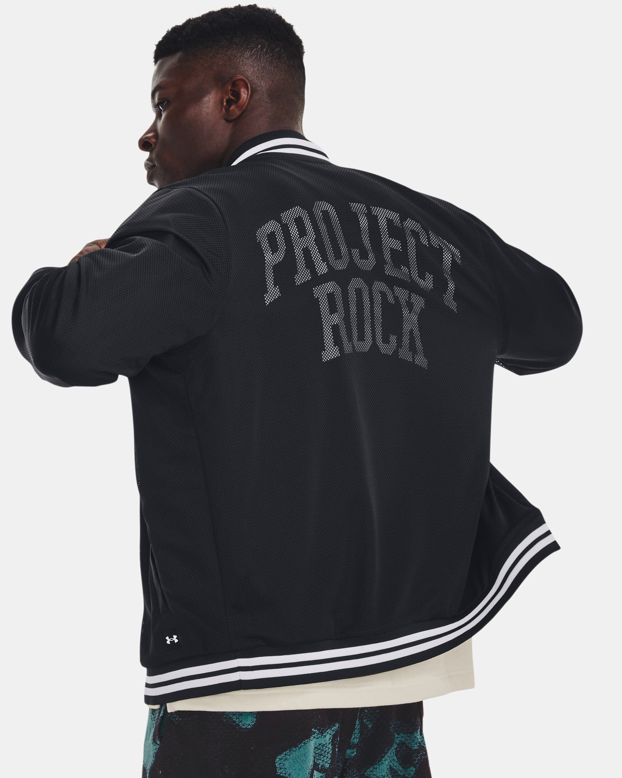 Under Armour Men s Project Rock Mesh Varsity Jacket Black in KSA