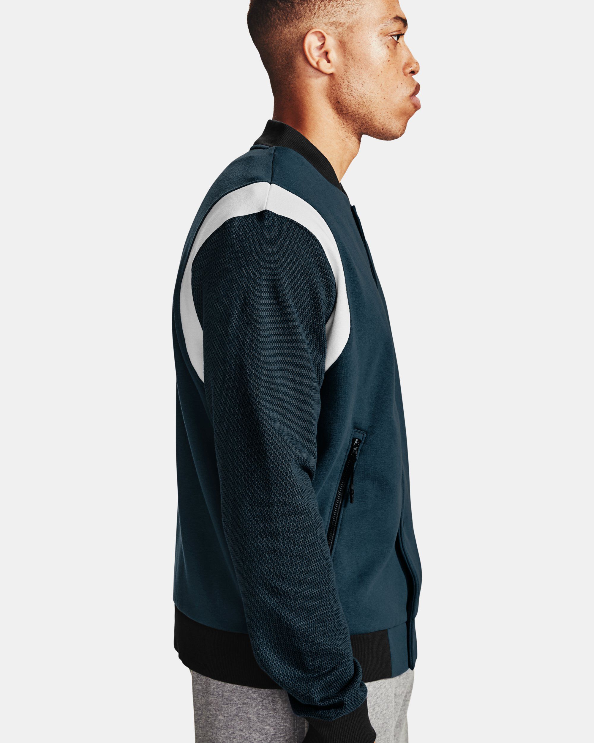 Under Armour Men s UA Rival Fleece AMP Varsity Bomber Jacket Blue